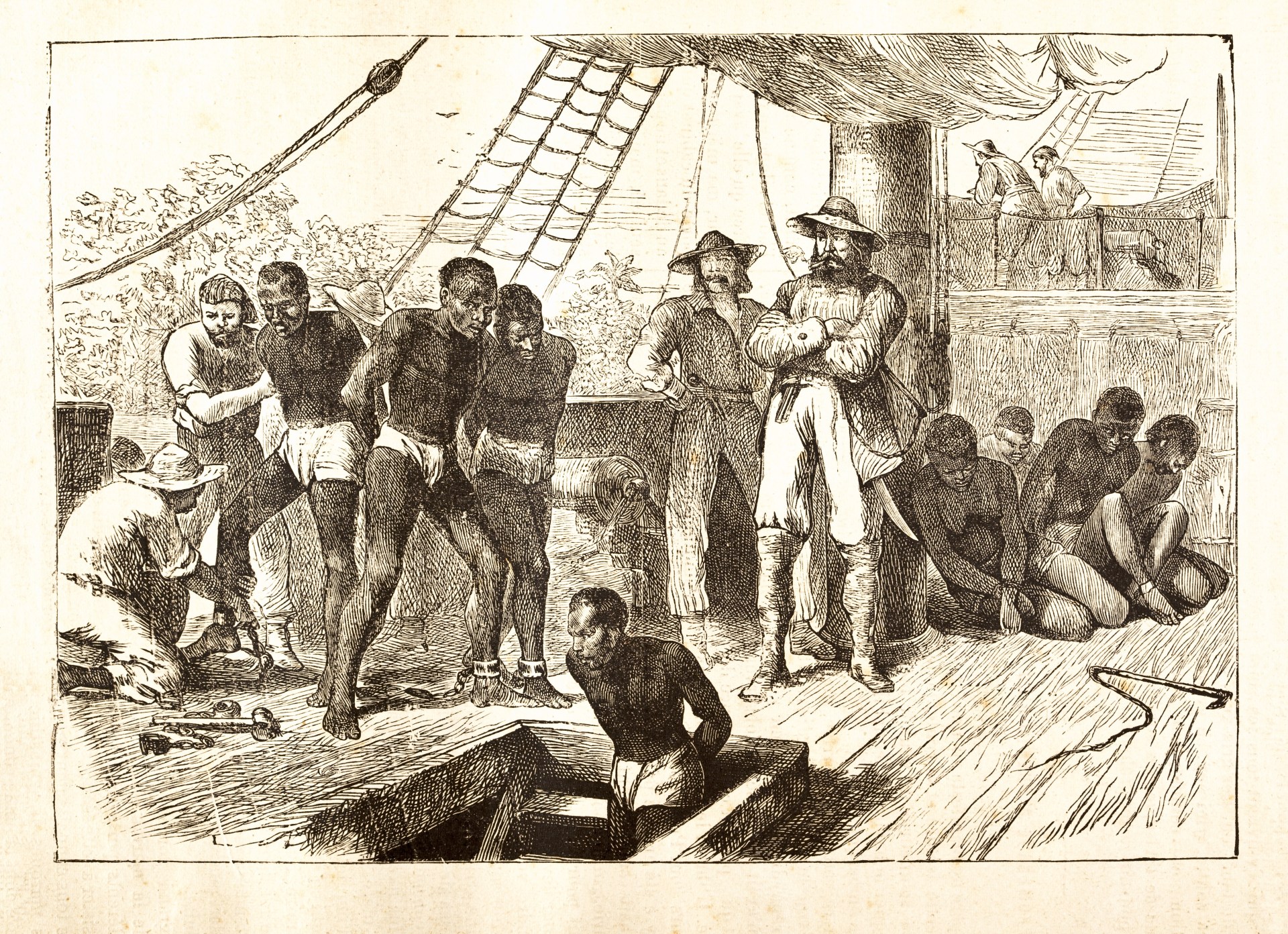 Black slaves loaded on ship 1881